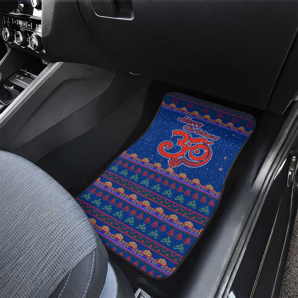Nepal Christmas Car Mats with Blue-Red Pattern, Hindu Chariot Scene, and Om Symbol Motif - Wonder Print Shop