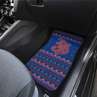 Nepal Christmas Car Mats with Blue-Red Pattern, Hindu Chariot Scene, and Om Symbol Motif - Wonder Print Shop