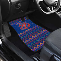 Nepal Christmas Car Mats with Blue-Red Pattern, Hindu Chariot Scene, and Om Symbol Motif - Wonder Print Shop