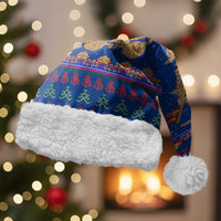 Nepal Christmas Santa Hat with Blue-Red Pattern, Hindu Chariot Scene, and Om Symbol Motif - Wonder Print Shop