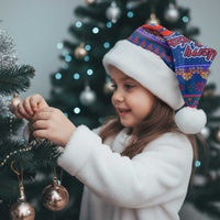 Nepal Christmas Santa Hat with Blue-Red Pattern, Hindu Chariot Scene, and Om Symbol Motif - Wonder Print Shop