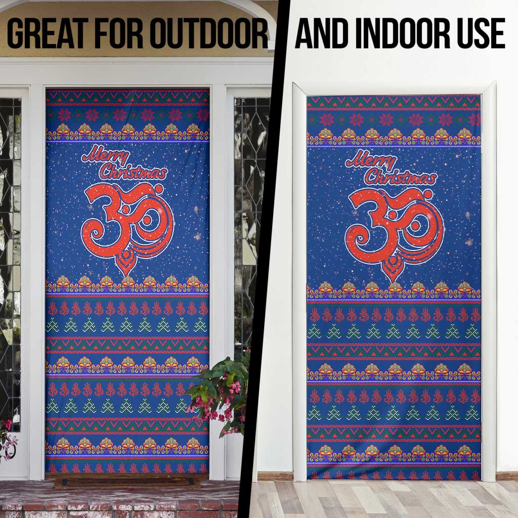 Nepal Christmas Door Cover with Blue-Red Pattern, Hindu Chariot Scene, and Om Symbol Motif - Wonder Print Shop