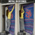 Nepal Christmas Door Cover with Blue-Red Pattern, Hindu Chariot Scene, and Om Symbol Motif - Wonder Print Shop