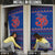 Nepal Christmas Door Cover with Blue-Red Pattern, Hindu Chariot Scene, and Om Symbol Motif - Wonder Print Shop