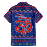 Nepal Christmas Family Matching Mermaid Dress and Hawaiian Shirt with Blue-Red Pattern, Hindu Chariot Scene, and Om Symbol Motif - Wonder Print Shop