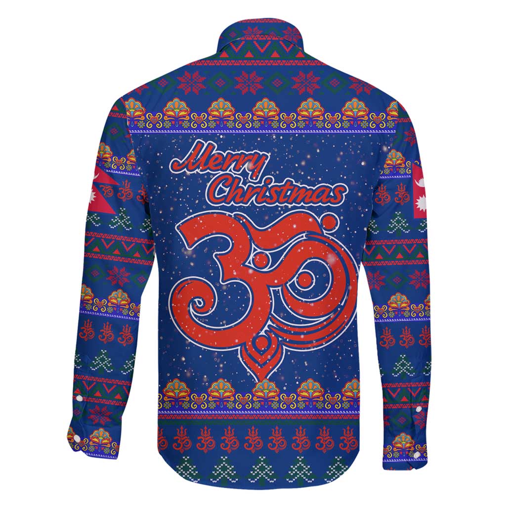 Nepal Christmas Family Matching Mermaid Dress and Hawaiian Shirt with Blue-Red Pattern, Hindu Chariot Scene, and Om Symbol Motif - Wonder Print Shop