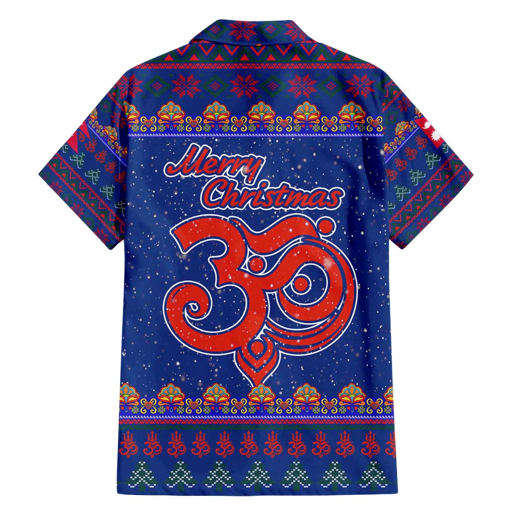 Nepal Christmas Family Matching Puletasi and Hawaiian Shirt with Blue-Red Pattern, Hindu Chariot Scene, and Om Symbol Motif - Wonder Print Shop