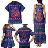 Nepal Christmas Family Matching Tank Maxi Dress and Hawaiian Shirt with Blue-Red Pattern, Hindu Chariot Scene, and Om Symbol Motif - Wonder Print Shop