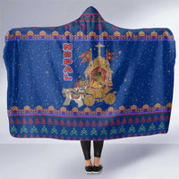 Nepal Christmas Hooded Blanket with Blue-Red Pattern, Hindu Chariot Scene, and Om Symbol Motif - Wonder Print Shop