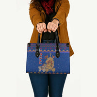 Nepal Christmas Leather Bag with Blue-Red Pattern, Hindu Chariot Scene, and Om Symbol Motif - Wonder Print Shop