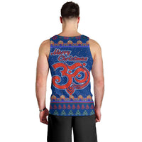 Nepal Christmas Men Tank Top with Blue-Red Pattern, Hindu Chariot Scene, and Om Symbol Motif - Wonder Print Shop