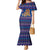 Nepal Christmas Mermaid Dress with Blue-Red Pattern, Hindu Chariot Scene, and Om Symbol Motif - Wonder Print Shop