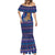 Nepal Christmas Mermaid Dress with Blue-Red Pattern, Hindu Chariot Scene, and Om Symbol Motif - Wonder Print Shop