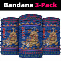 Nepal Christmas Neck Gaiter with Blue-Red Pattern, Hindu Chariot Scene, and Om Symbol Motif - Wonder Print Shop