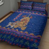 Nepal Christmas Quilt Bed Set with Blue-Red Pattern, Hindu Chariot Scene, and Om Symbol Motif - Wonder Print Shop