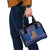 Nepal Christmas Shoulder Handbag with Blue-Red Pattern, Hindu Chariot Scene, and Om Symbol Motif - Wonder Print Shop