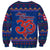 Nepal Christmas Sweatshirt with Blue-Red Pattern, Hindu Chariot Scene, and Om Symbol Motif - Wonder Print Shop