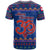 Nepal Christmas T Shirt with Blue-Red Pattern, Hindu Chariot Scene, and Om Symbol Motif - Wonder Print Shop