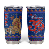 Nepal Christmas Tumbler Cup with Blue-Red Pattern, Hindu Chariot Scene, and Om Symbol Motif - Wonder Print Shop