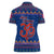 Nepal Christmas Women Polo Shirt with Blue-Red Pattern, Hindu Chariot Scene, and Om Symbol Motif - Wonder Print Shop