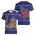 Nepal Christmas Women V-Neck T-Shirt with Blue-Red Pattern, Hindu Chariot Scene, and Om Symbol Motif - Wonder Print Shop