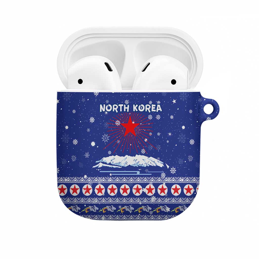 North Korea Christmas AirPods Case with Blue Pattern, Red Star, and Snowy Mountain Motif - Wonder Print Shop