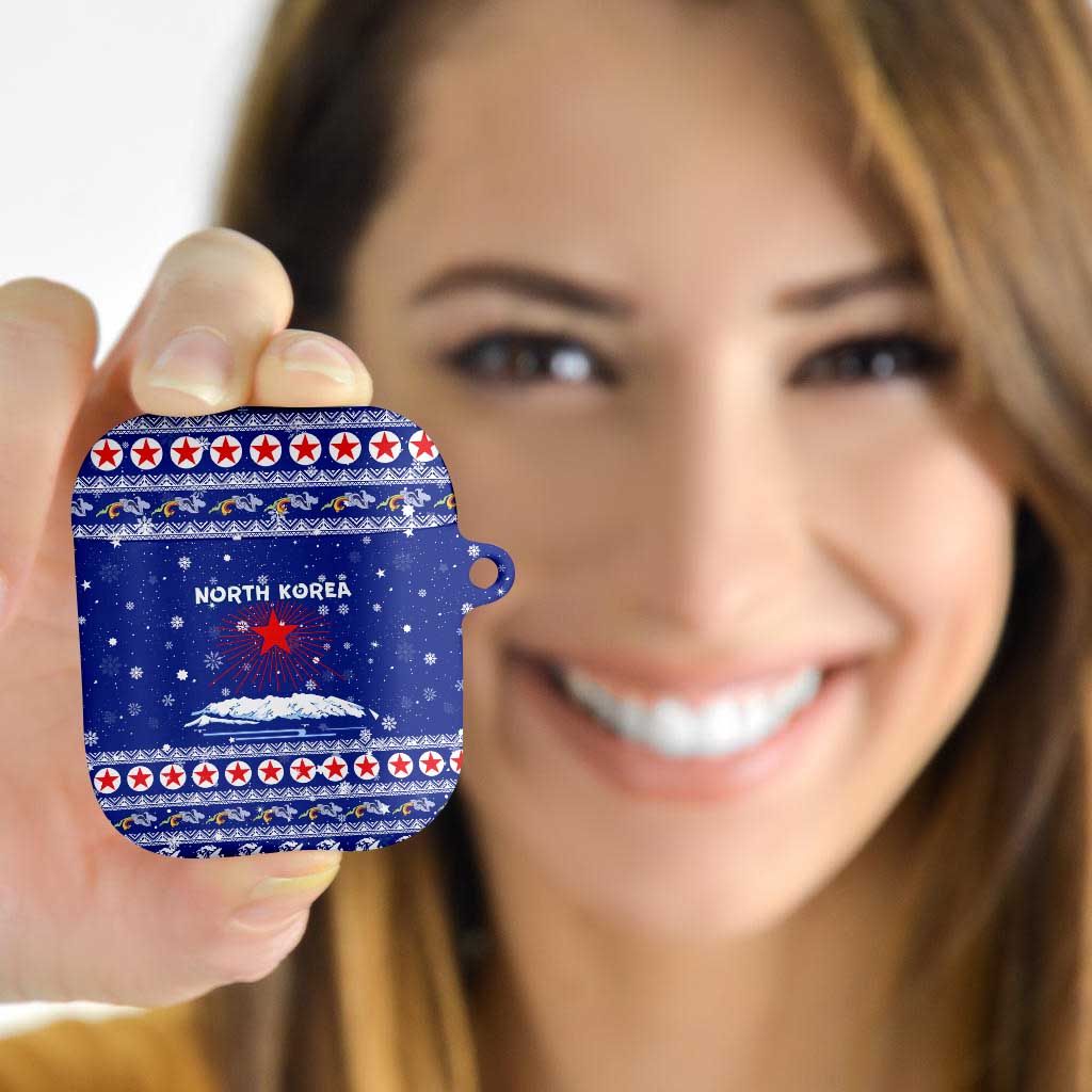 North Korea Christmas AirPods Case with Blue Pattern, Red Star, and Snowy Mountain Motif - Wonder Print Shop