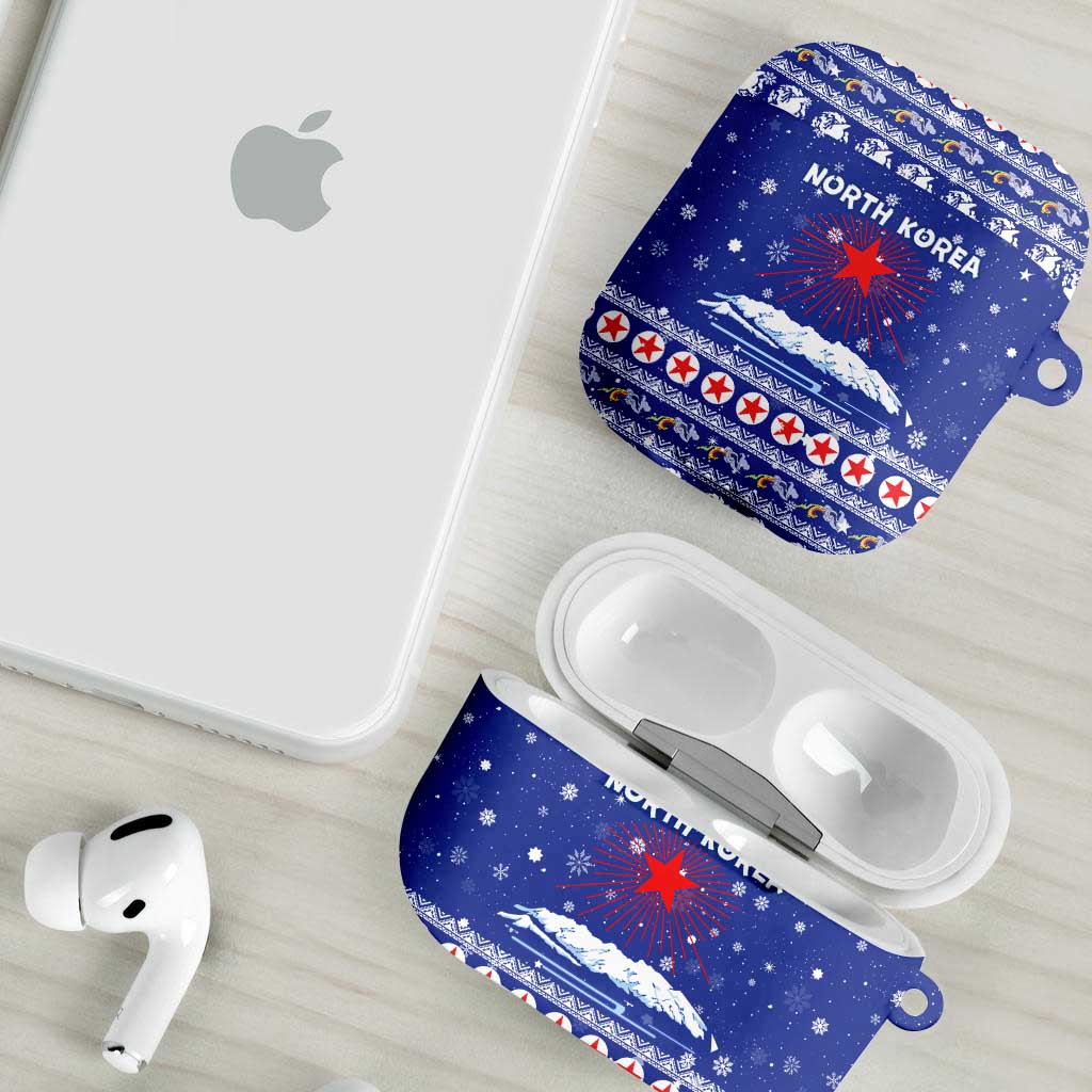 North Korea Christmas AirPods Case with Blue Pattern, Red Star, and Snowy Mountain Motif - Wonder Print Shop
