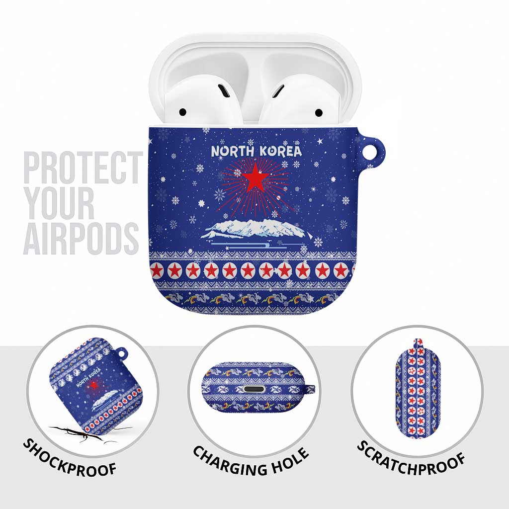 North Korea Christmas AirPods Case with Blue Pattern, Red Star, and Snowy Mountain Motif - Wonder Print Shop