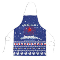 North Korea Christmas Apron with Blue Pattern, Red Star, and Snowy Mountain Motif - Wonder Print Shop