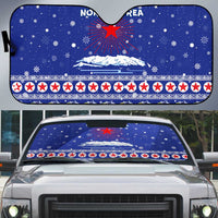 North Korea Christmas Auto Sun Shade with Blue Pattern, Red Star, and Snowy Mountain Motif - Wonder Print Shop