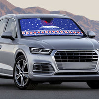 North Korea Christmas Auto Sun Shade with Blue Pattern, Red Star, and Snowy Mountain Motif - Wonder Print Shop