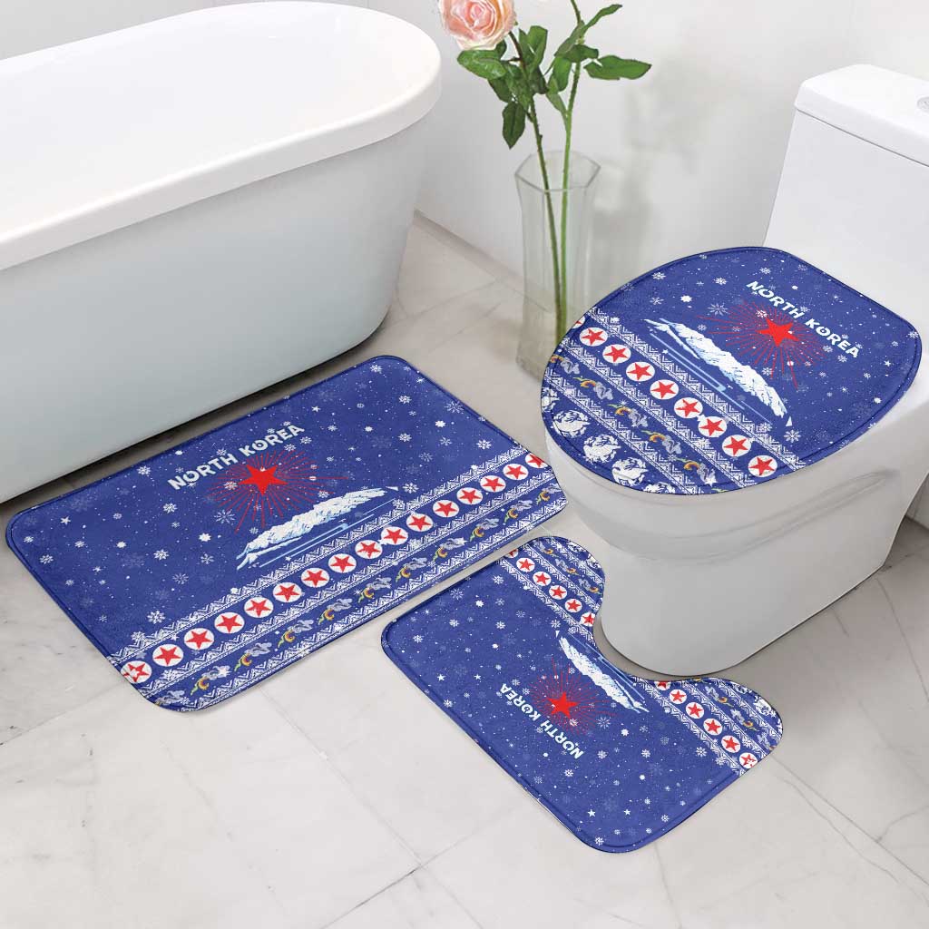 North Korea Christmas Bathroom Set with Blue Pattern, Red Star, and Snowy Mountain Motif - Wonder Print Shop