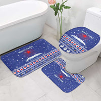 North Korea Christmas Bathroom Set with Blue Pattern, Red Star, and Snowy Mountain Motif - Wonder Print Shop