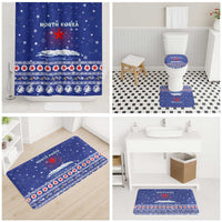 North Korea Christmas Bathroom Set with Blue Pattern, Red Star, and Snowy Mountain Motif - Wonder Print Shop