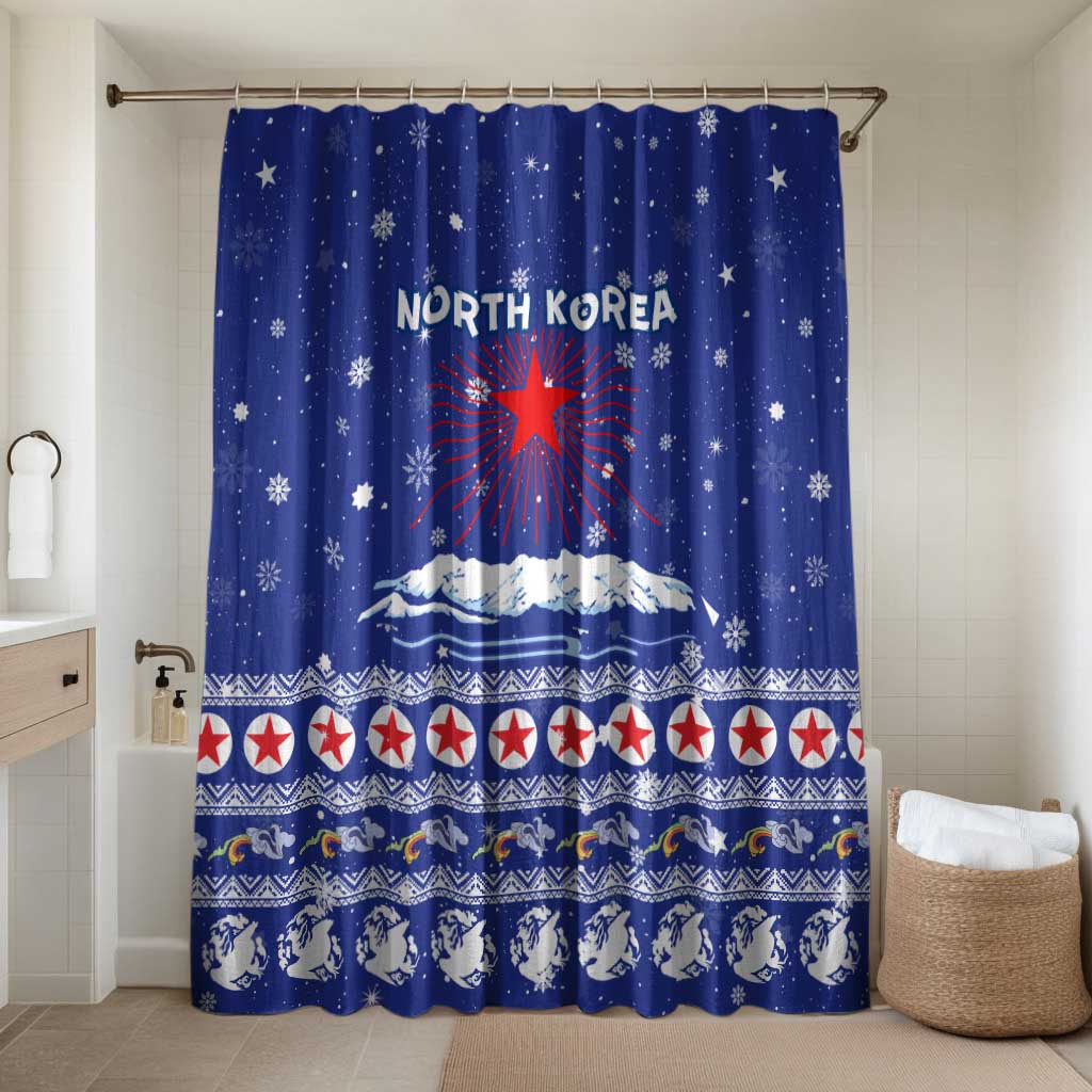 North Korea Christmas Bathroom Set with Blue Pattern, Red Star, and Snowy Mountain Motif - Wonder Print Shop