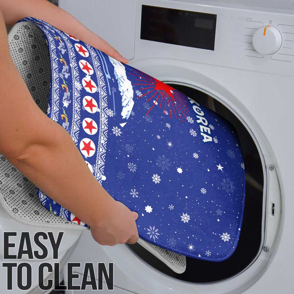 North Korea Christmas Bathroom Set with Blue Pattern, Red Star, and Snowy Mountain Motif - Wonder Print Shop