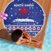 North Korea Christmas Beach Blanket with Blue Pattern, Red Star, and Snowy Mountain Motif - Wonder Print Shop