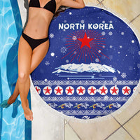 North Korea Christmas Beach Blanket with Blue Pattern, Red Star, and Snowy Mountain Motif - Wonder Print Shop