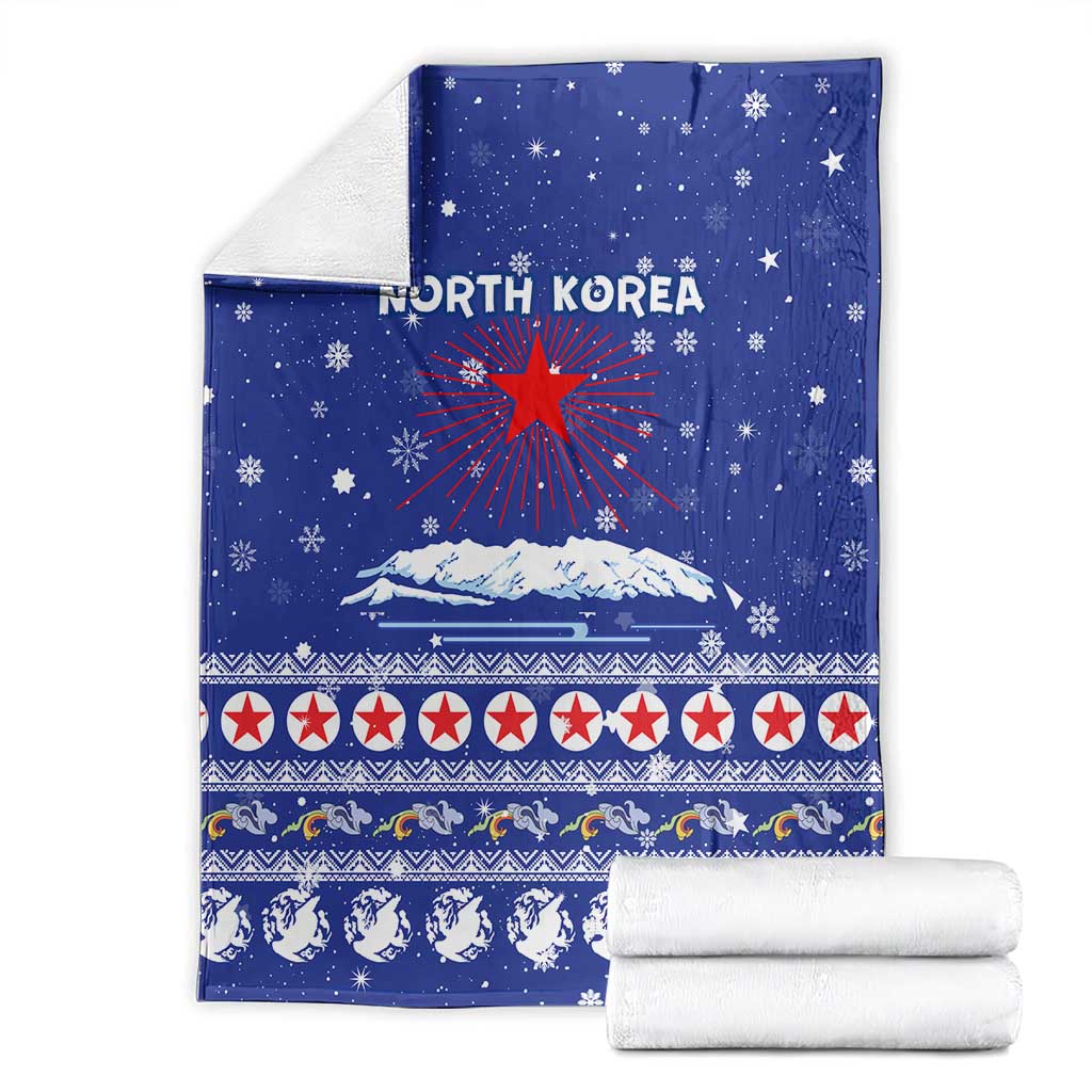 North Korea Christmas Blanket with Blue Pattern, Red Star, and Snowy Mountain Motif - Wonder Print Shop