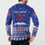 North Korea Christmas Button Sweatshirt with Blue Pattern, Red Star, and Snowy Mountain Motif - Wonder Print Shop