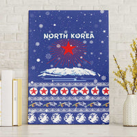 North Korea Christmas Canvas Wall Art with Blue Pattern, Red Star, and Snowy Mountain Motif - Wonder Print Shop