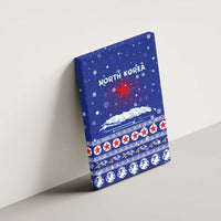 North Korea Christmas Canvas Wall Art with Blue Pattern, Red Star, and Snowy Mountain Motif - Wonder Print Shop