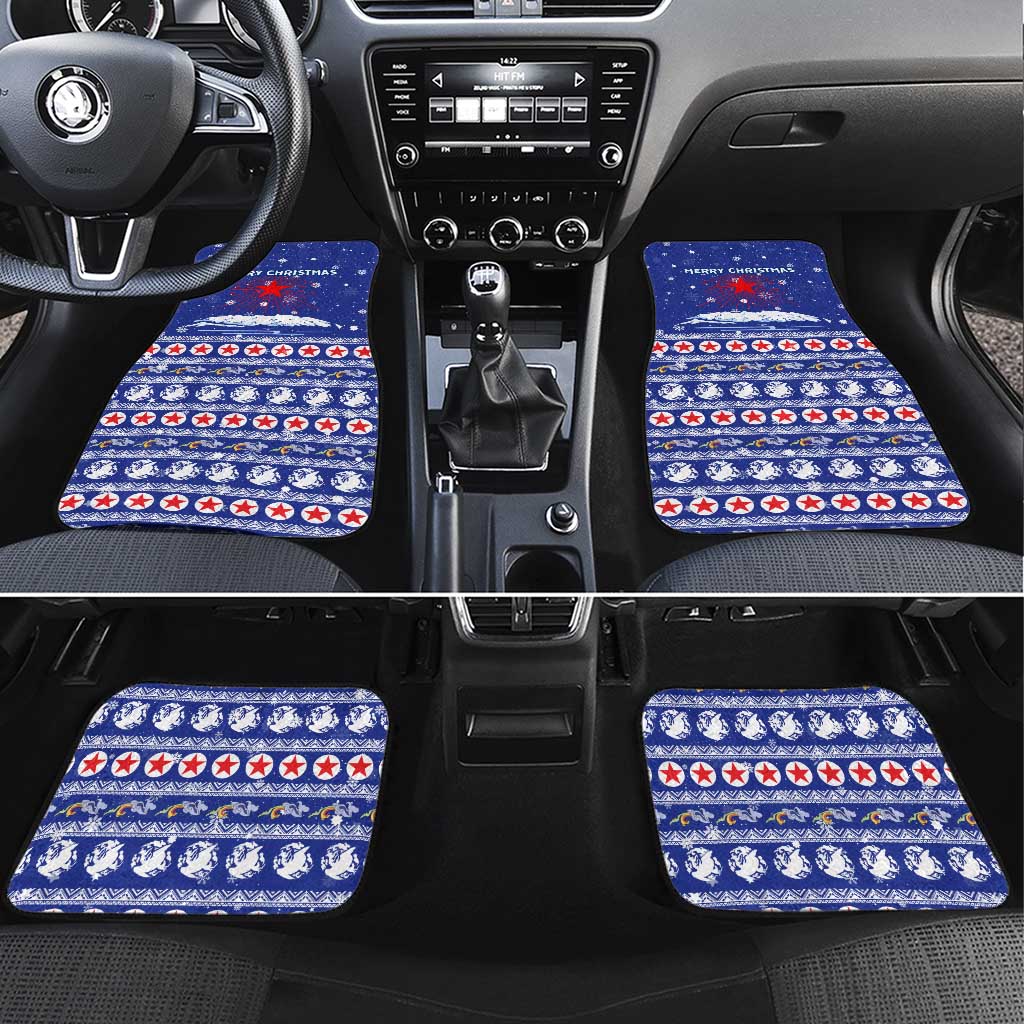 North Korea Christmas Car Mats with Blue Pattern, Red Star, and Snowy Mountain Motif - Wonder Print Shop