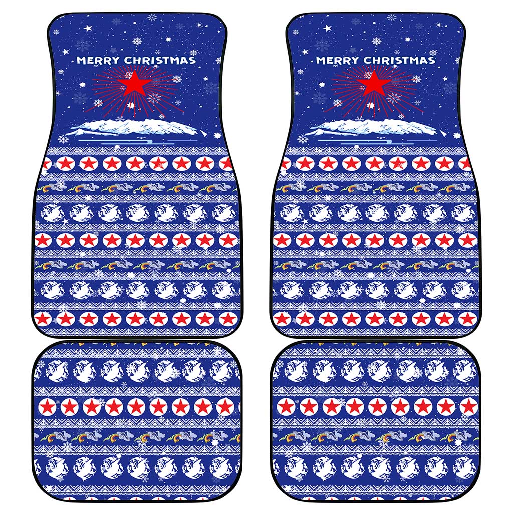 North Korea Christmas Car Mats with Blue Pattern, Red Star, and Snowy Mountain Motif - Wonder Print Shop