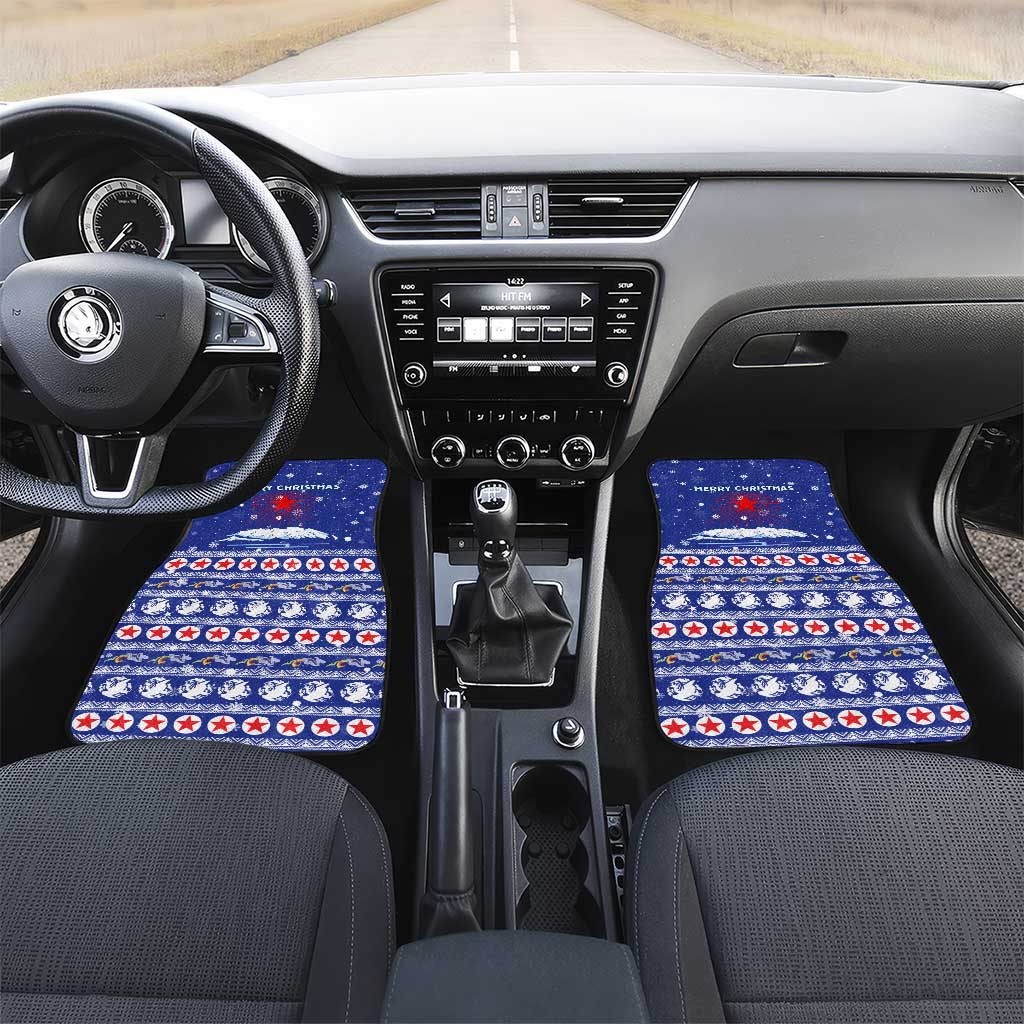 North Korea Christmas Car Mats with Blue Pattern, Red Star, and Snowy Mountain Motif - Wonder Print Shop