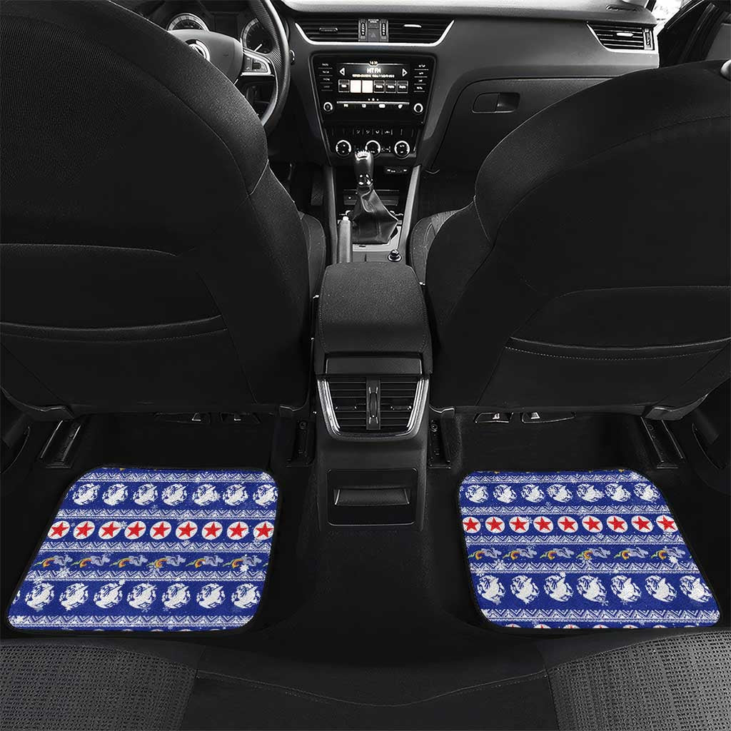 North Korea Christmas Car Mats with Blue Pattern, Red Star, and Snowy Mountain Motif - Wonder Print Shop