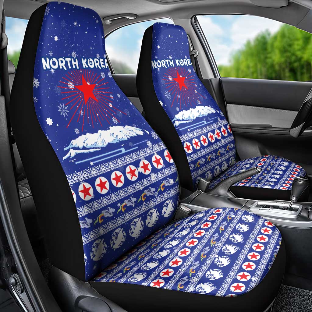 North Korea Christmas Car Seat Cover with Blue Pattern, Red Star, and Snowy Mountain Motif - Wonder Print Shop