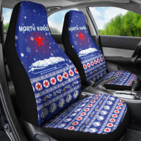 North Korea Christmas Car Seat Cover with Blue Pattern, Red Star, and Snowy Mountain Motif - Wonder Print Shop