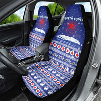 North Korea Christmas Car Seat Cover with Blue Pattern, Red Star, and Snowy Mountain Motif - Wonder Print Shop